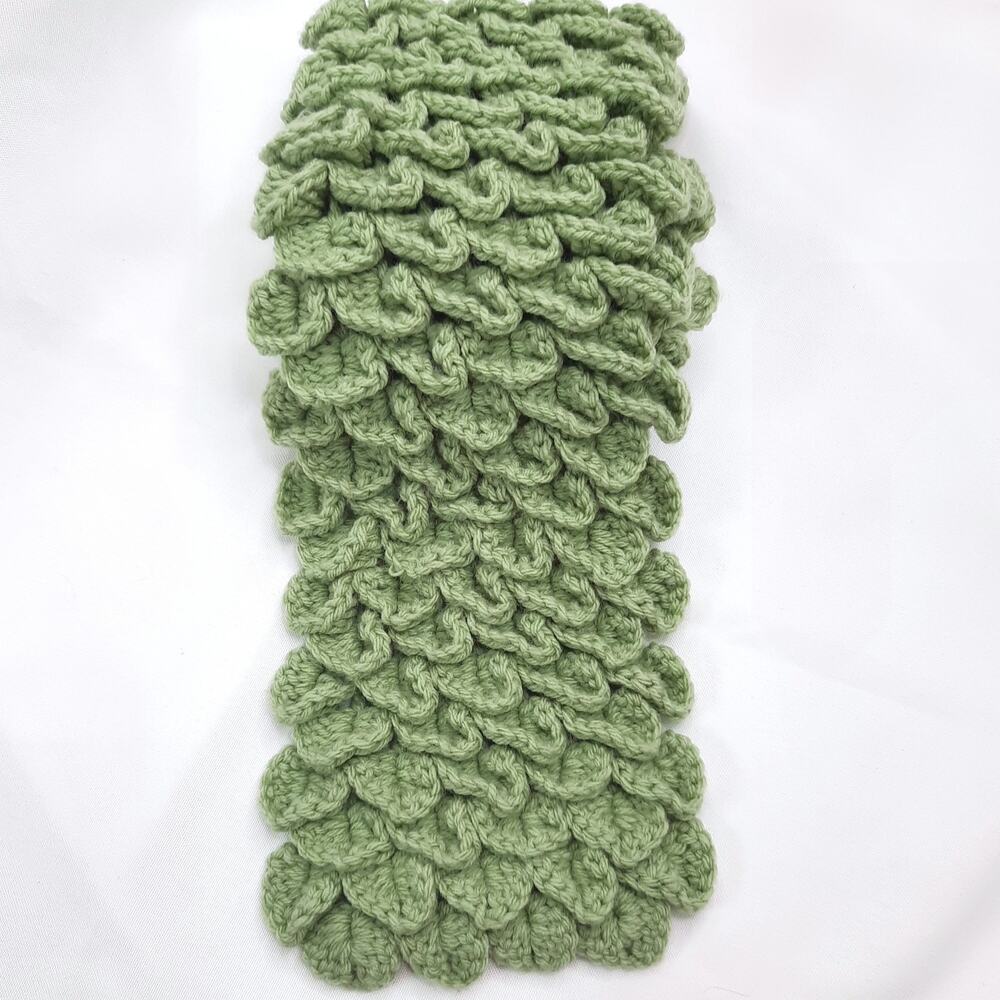 Handmade Dragon Scale Cowl Olive Green Mermaid Crochet Scarf Crocodile Stitch - Picture 3 of 10